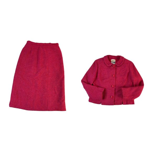 Vintage Wool Tweed Skirt Peter Pan Jacket Blazer Set Suit